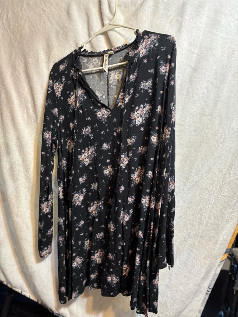 Black Floral Long-Sleeve Swing Dress